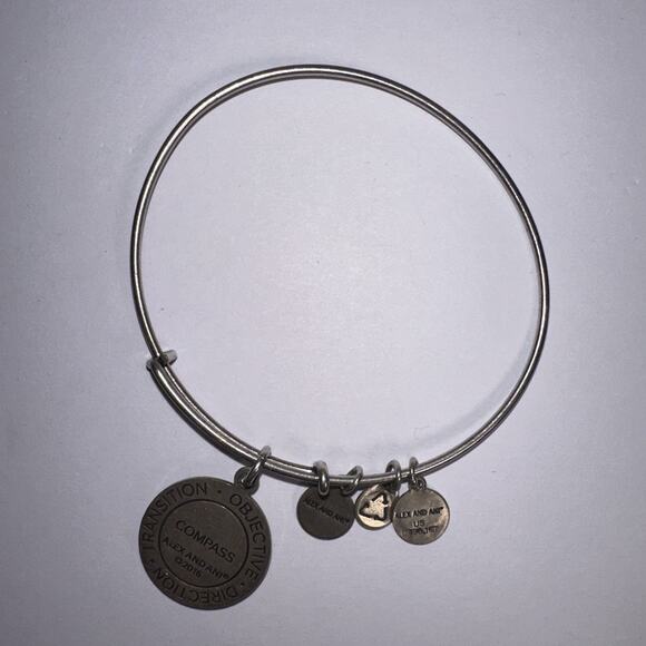 ALEX and ANI Compass II Charm Bangle Bracelet Silver - Picture 2 of 2